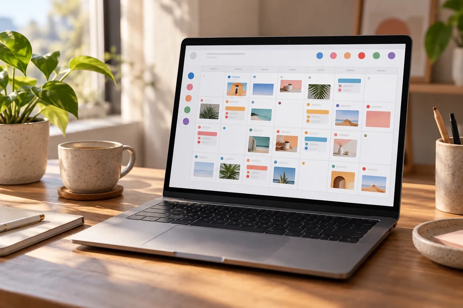 Social media content calendar on a laptop screen